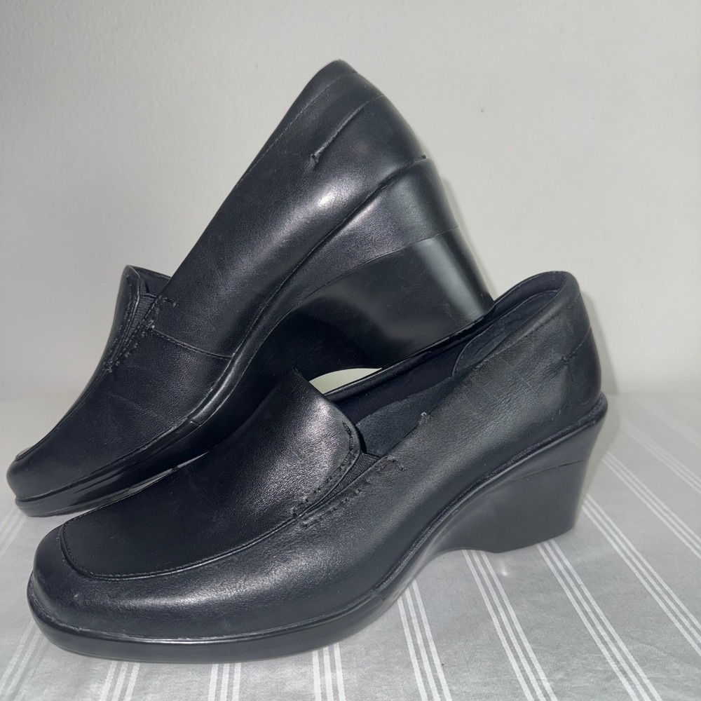 Rockport Dynamic Suspension Black Leather Wedge Loafers Slip On Shoes Women 8.5W